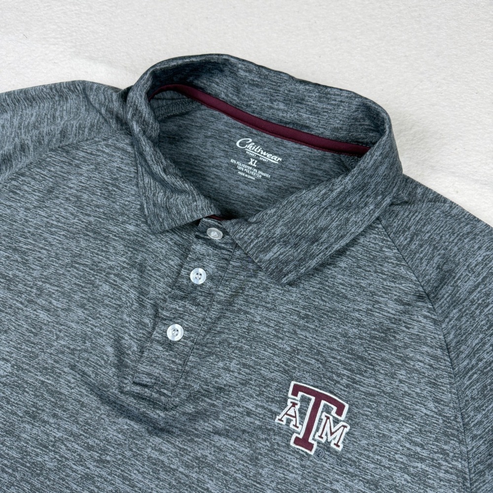 Chiliwear Texas A&M Aggies Polo Shirt Mens XL Gray Heathered Space Dye Golf Top